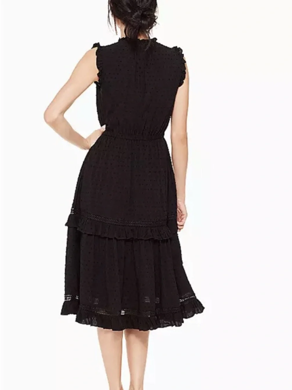 Kate Spade Broome Street Swiss Dot Sleeveless Black Midi Dress 25666